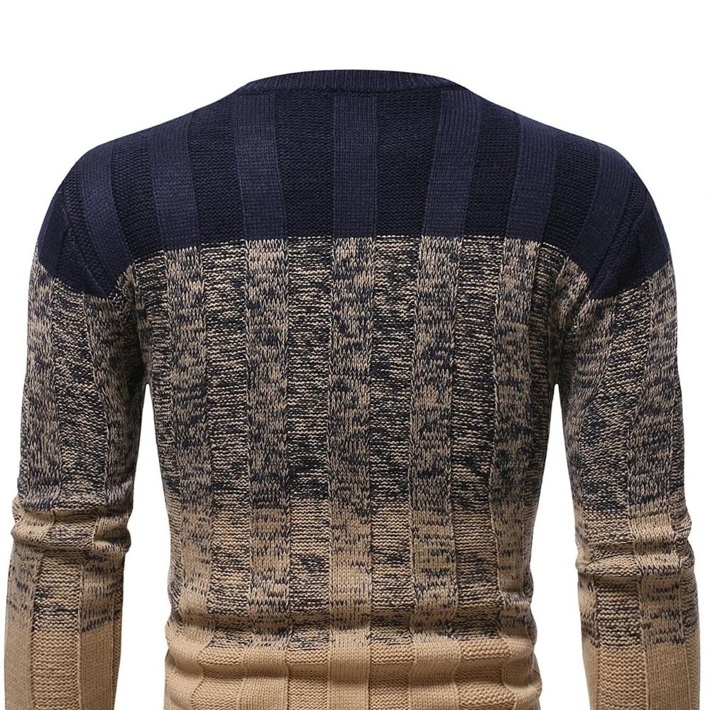 Casual Multicolor Cable Knit Men's Color Block Swe - Picture 3 of 11